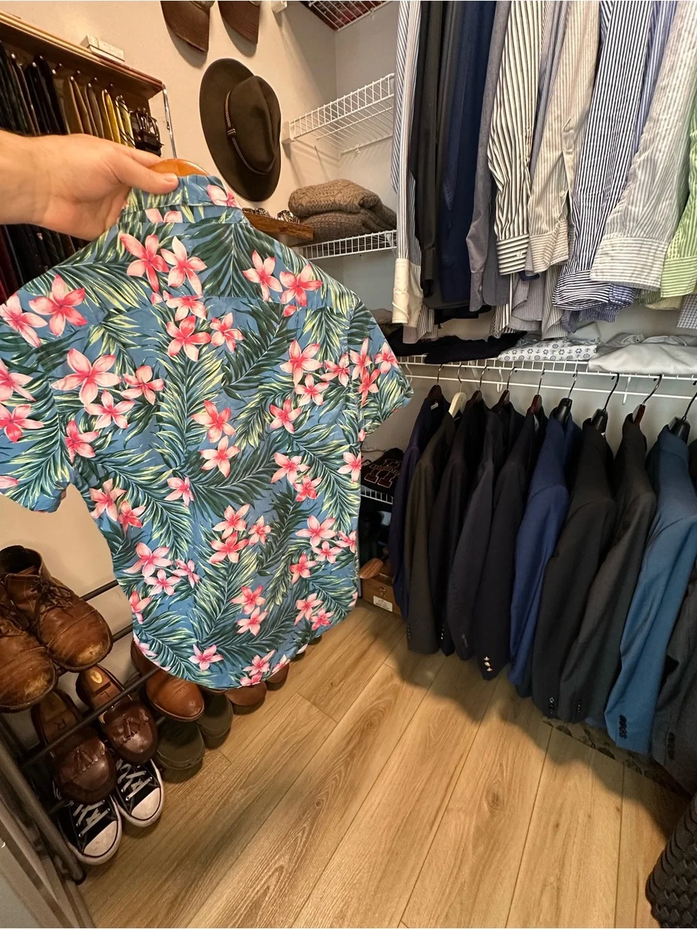 J. Crew Teal Blue Tropical Floral Short-Sleeve Button-Down Shirt